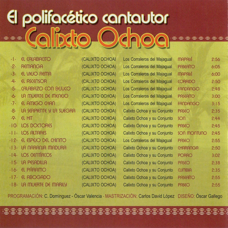 Cartula Interior Frontal de Calixto Ochoa - El Polifacetico Cantautor