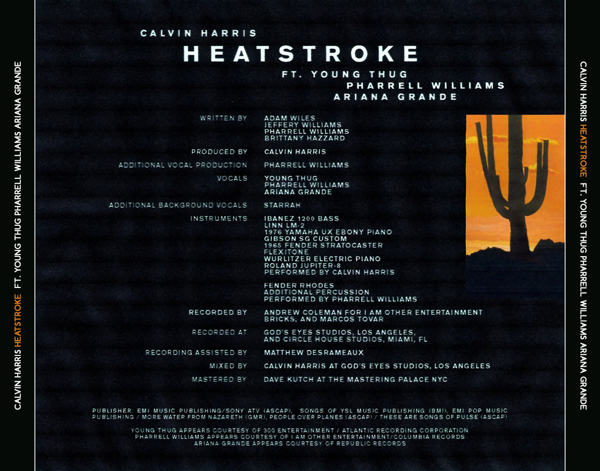 Cartula Trasera de Calvin Harris - Heatstroke (Featuring Young Thug, Pharrell Williams & Ariana Grande) (Cd Single)