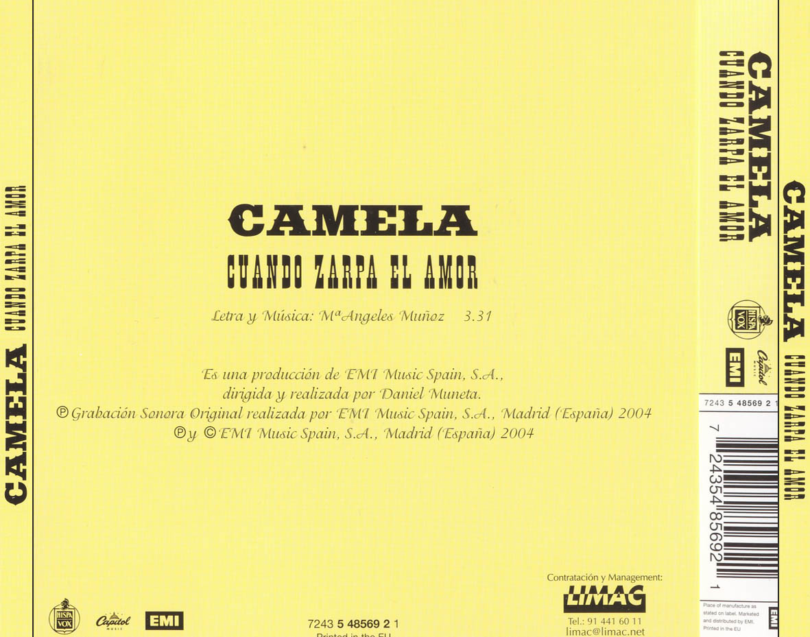 Cartula Trasera de Camela - Cuando Zarpa El Amor (Cd Single)