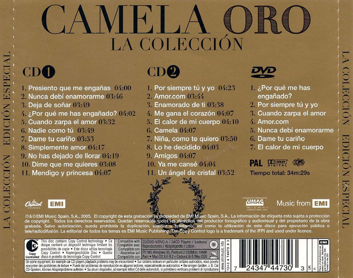 Cartula Trasera de Camela - Oro La Coleccion (Edicion Especial)