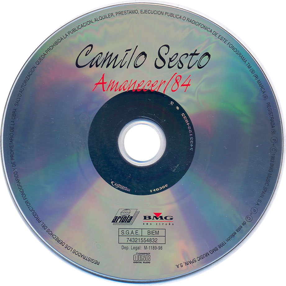 Cartula Cd de Camilo Sesto - Amanecer 84
