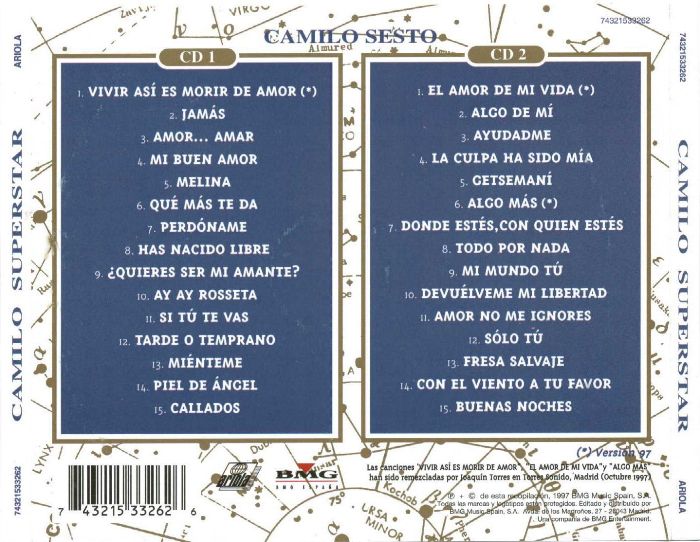 Cartula Trasera de Camilo Sesto - Superstar