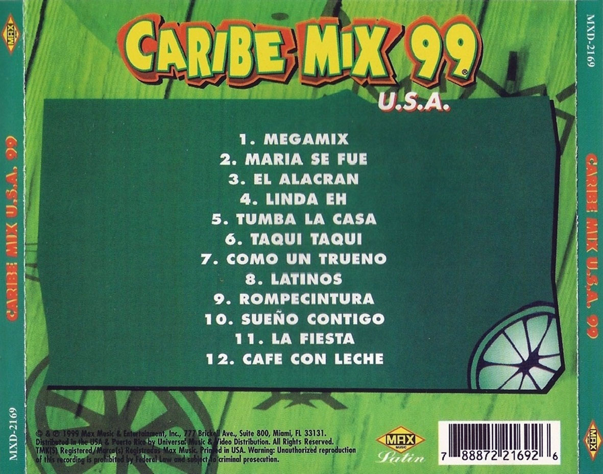 Cartula Trasera de Caribe Mix U.s.a. 99