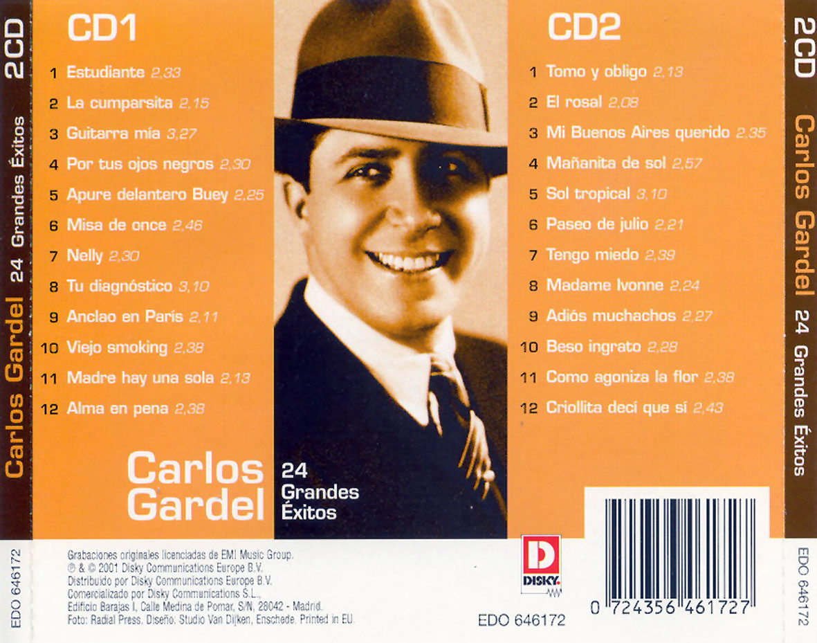 Cartula Trasera de Carlos Gardel - 24 Grandes Exitos