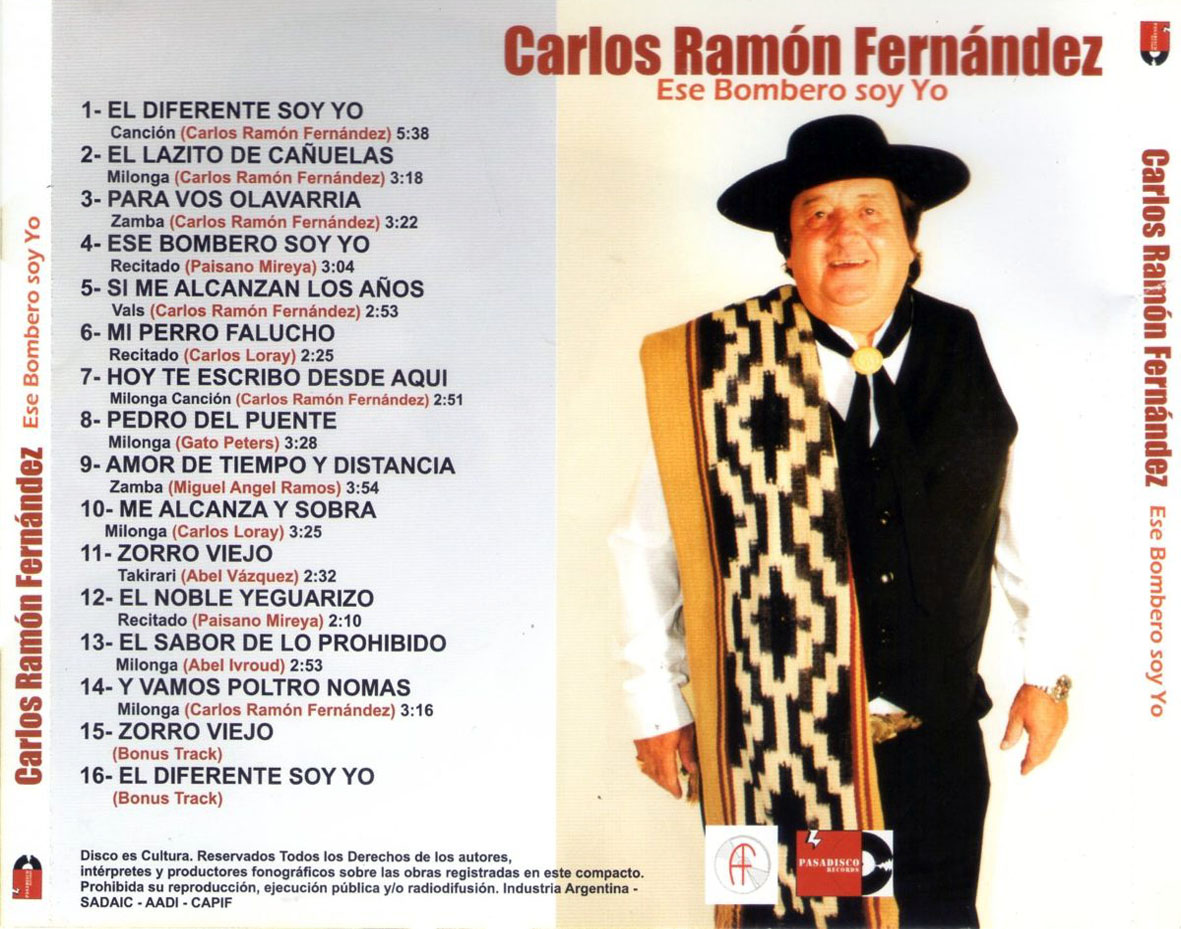 Cartula Trasera de Carlos Ramon Fernandez - Ese Bombero Soy Yo