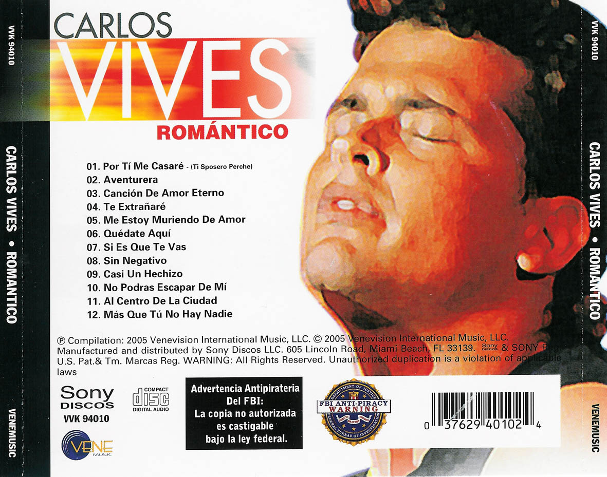 Cartula Trasera de Carlos Vives - Romantico