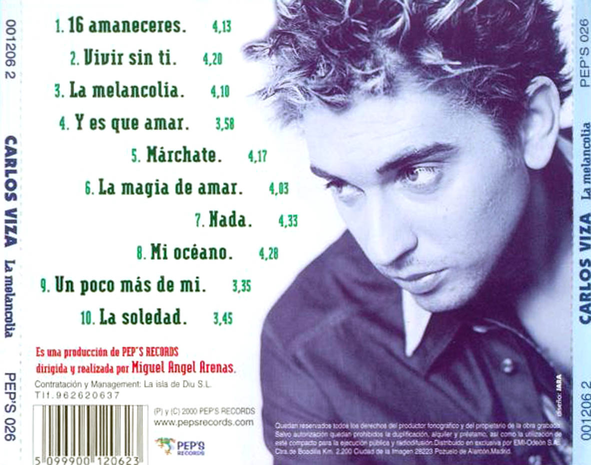 Cartula Trasera de Carlos Viza - La Melancolia