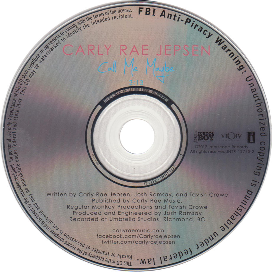 Cartula Cd de Carly Rae Jepsen - Call Me Maybe (Cd Single)