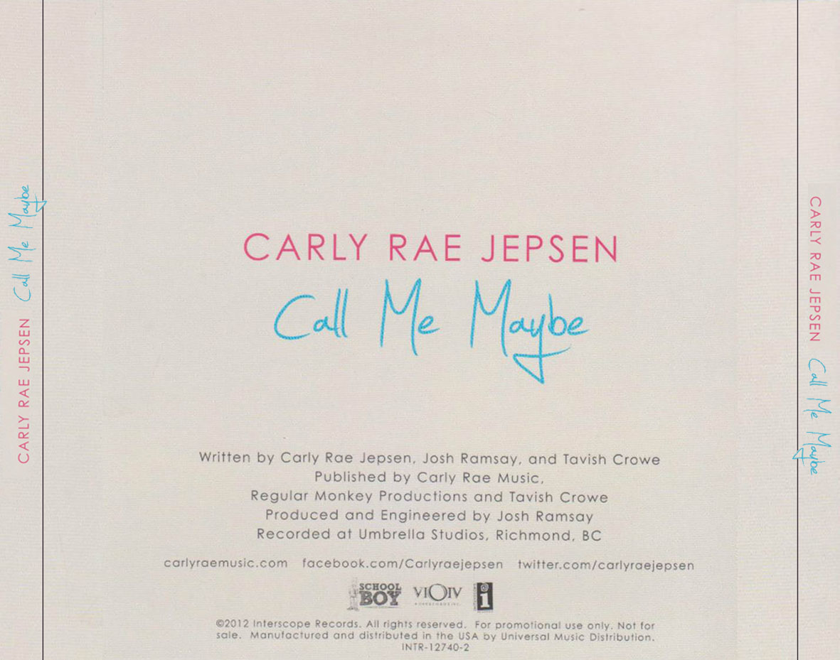 Cartula Trasera de Carly Rae Jepsen - Call Me Maybe (Cd Single)