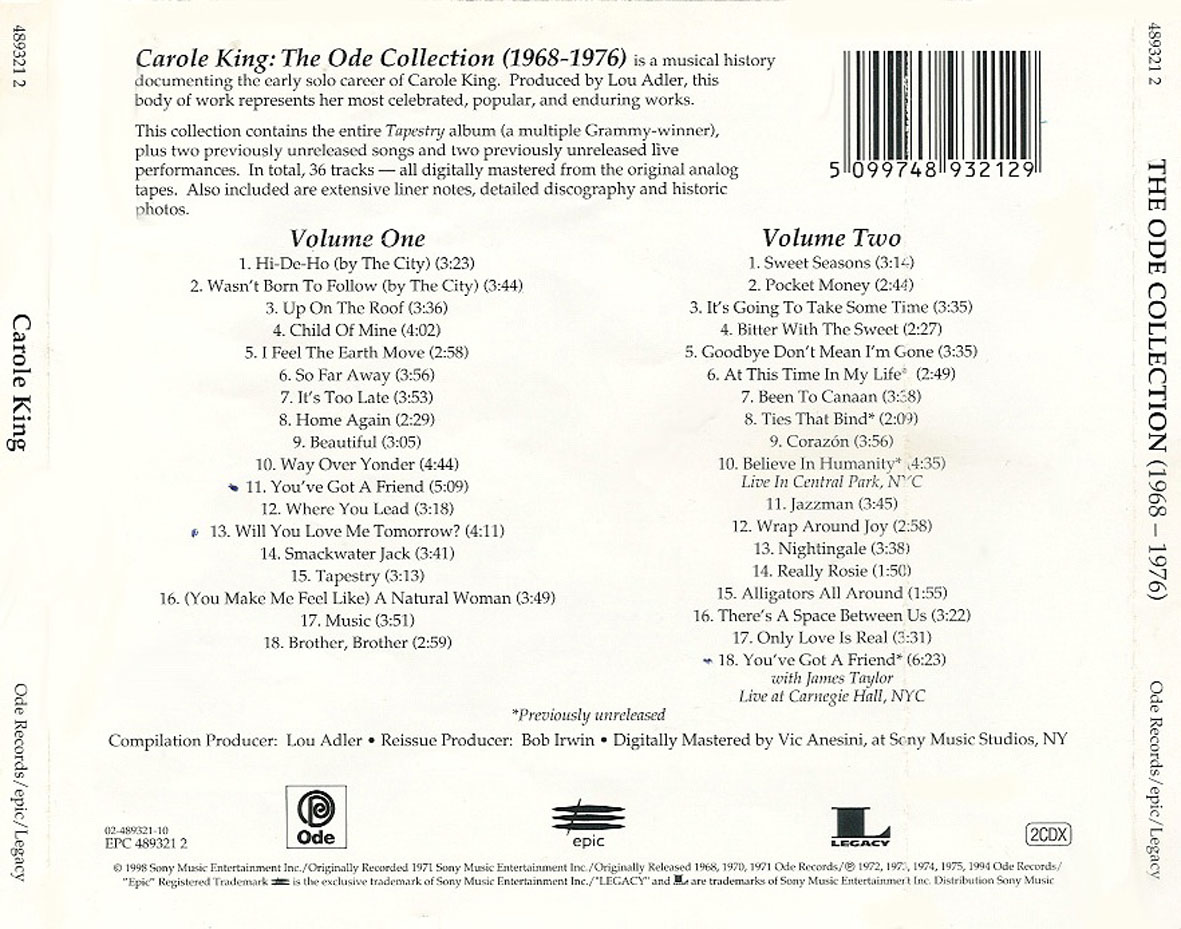 Cartula Trasera de Carole King - A Natural Woman: The Ode Collection (1968-1976)