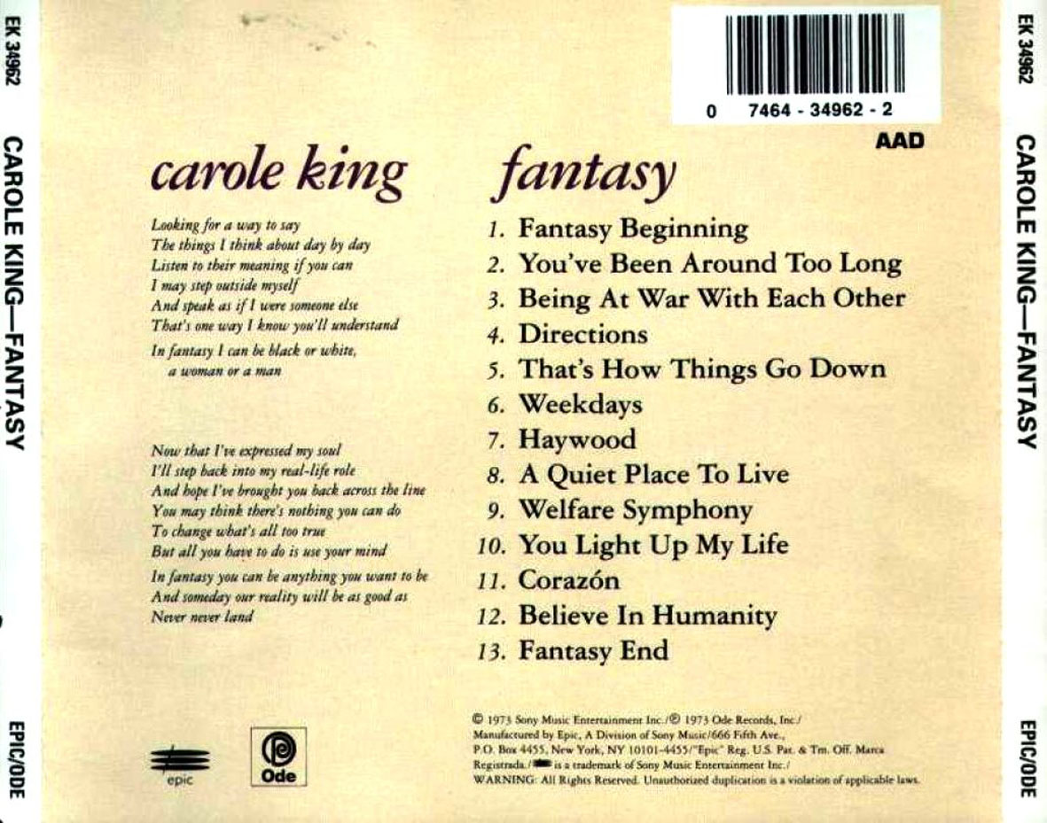 Cartula Trasera de Carole King - Fantasy