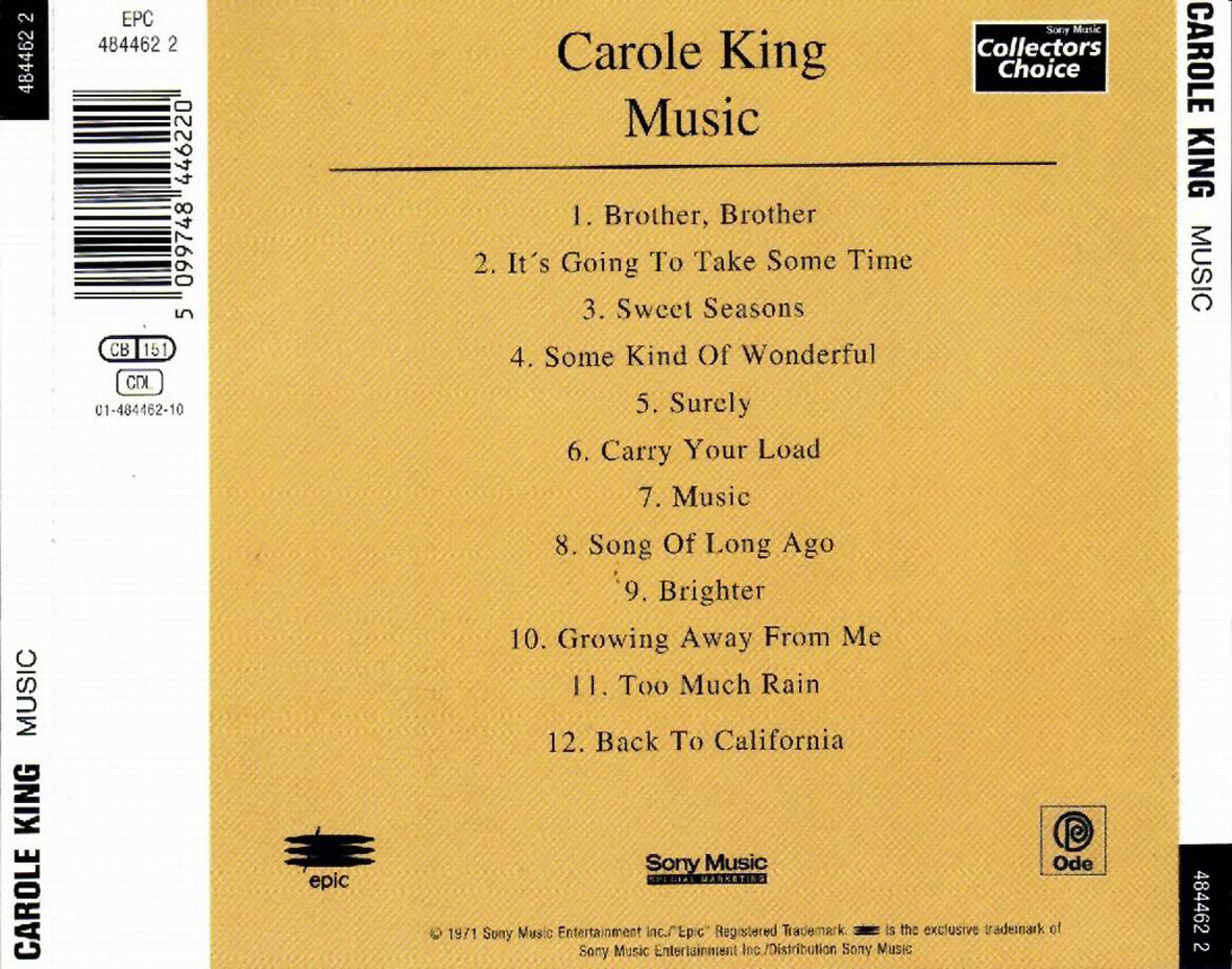 Cartula Trasera de Carole King - Music