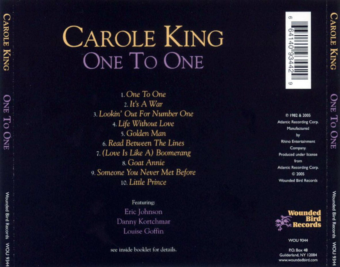 Cartula Trasera de Carole King - One To One