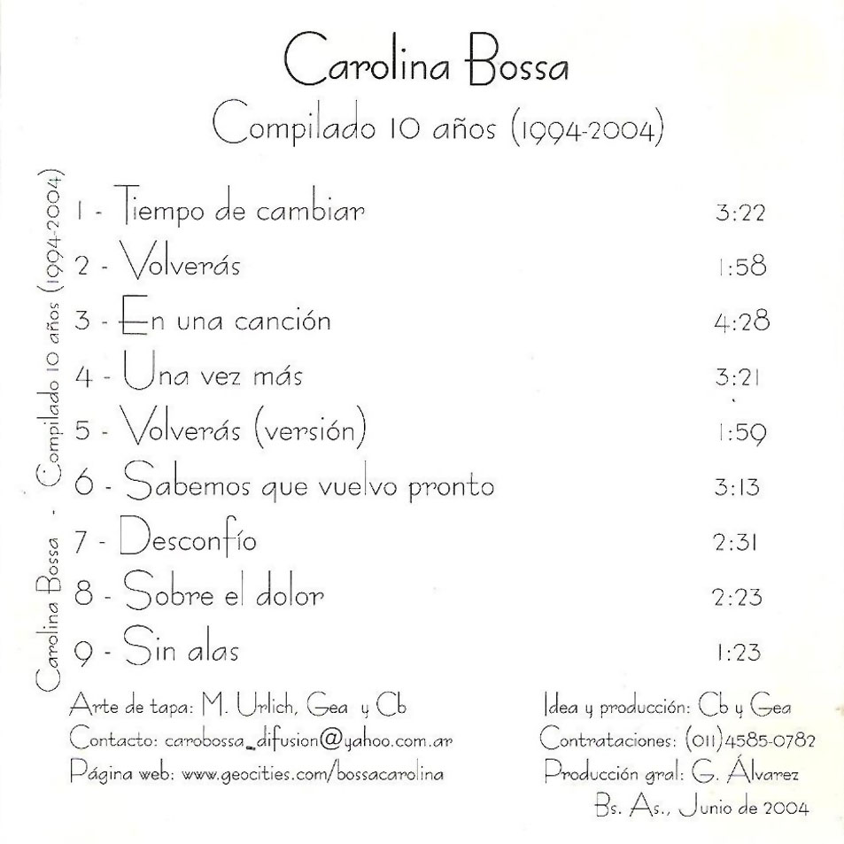 Cartula Interior Frontal de Carolina Bossa - Compilado 10 Aos