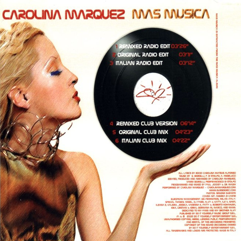 Cartula Interior Frontal de Carolina Marquez - Mas Musica (Cd Single)