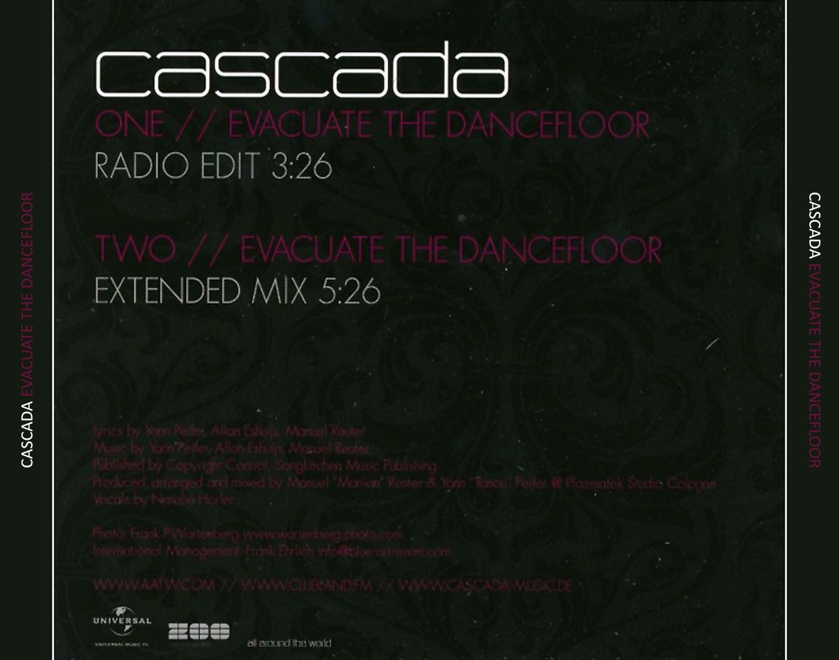 Cartula Trasera de Cascada - Evacuate The Dancefloor (Cd Single)