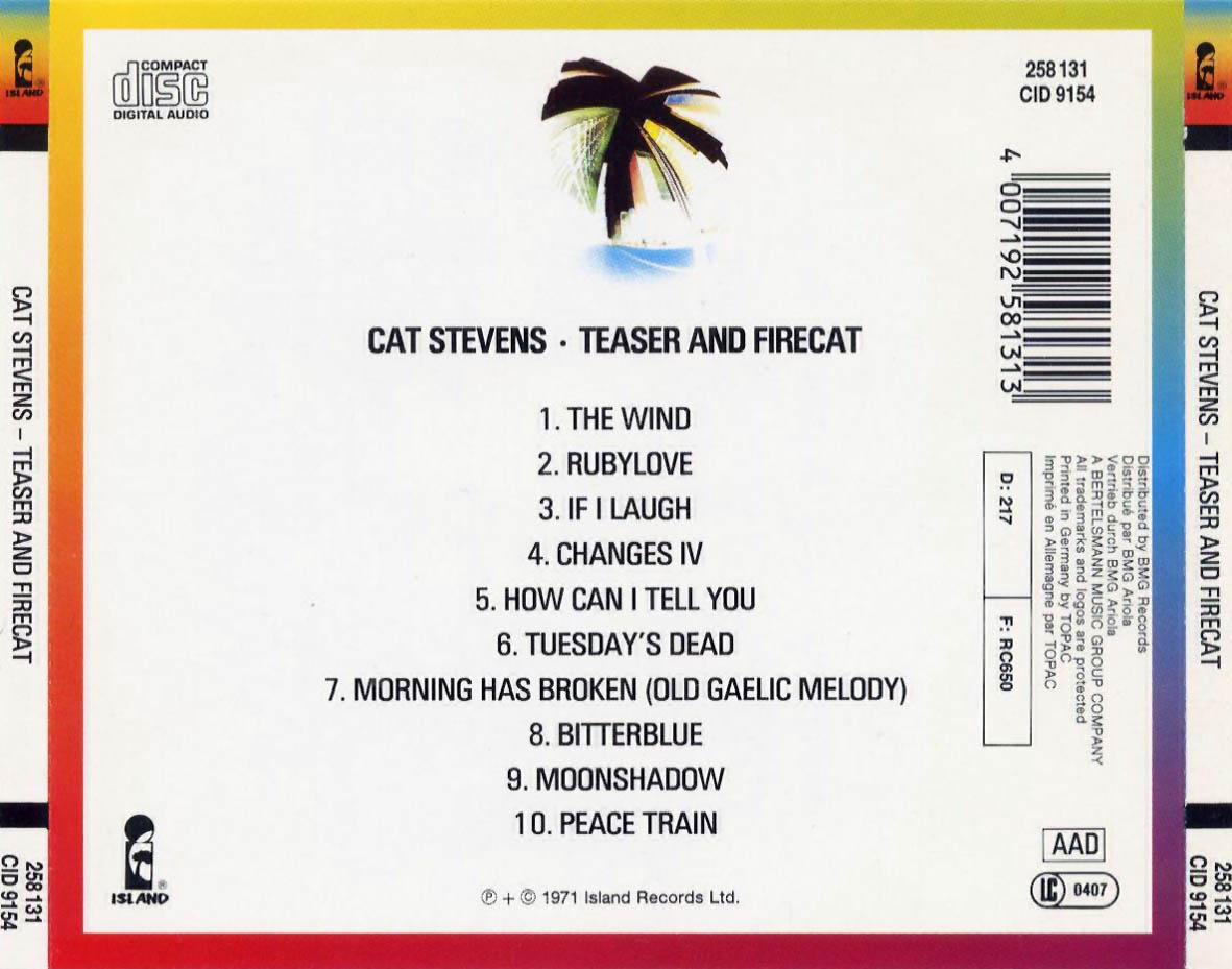 Cartula Trasera de Cat Stevens - Teaser And Firecat