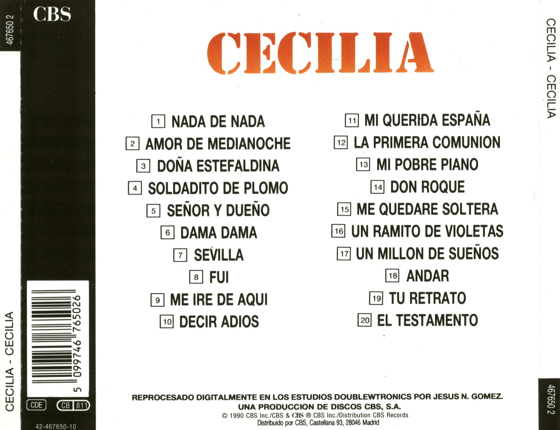 Cartula Trasera de Cecilia - 20 Grandes Canciones