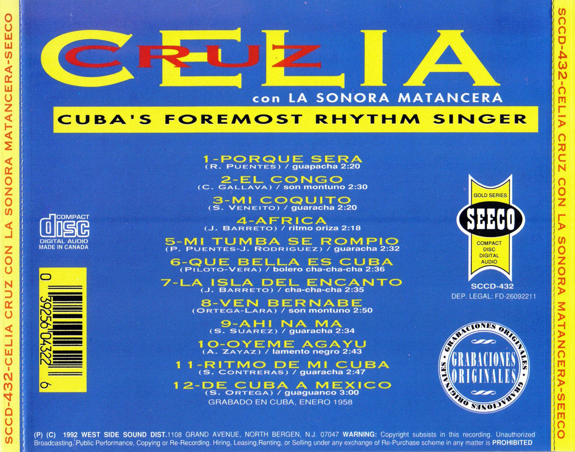 Cartula Trasera de Celia Cruz Con La Sonora Matancera - Cuba's Foremost Rhythm Singer
