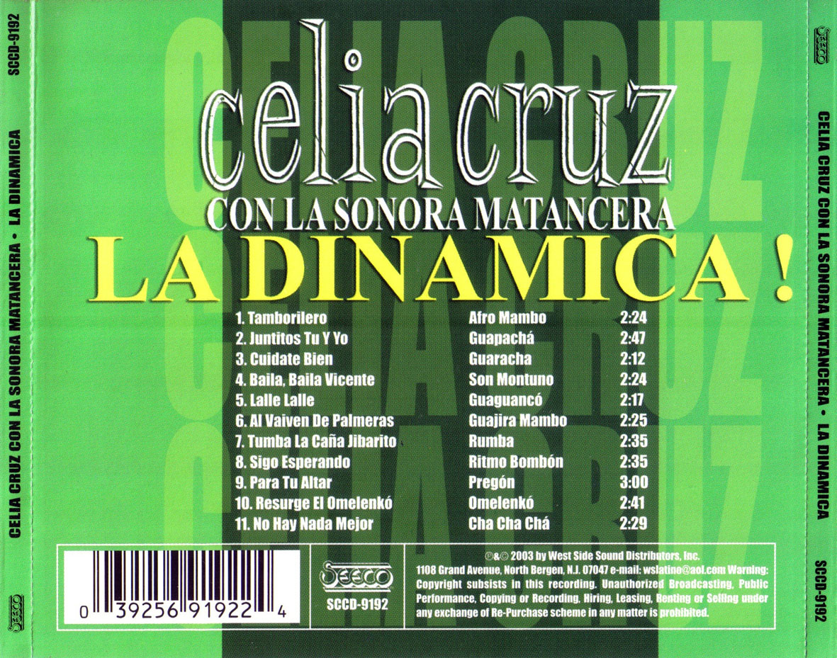 Cartula Trasera de Celia Cruz Con La Sonora Matancera - La Dinamica