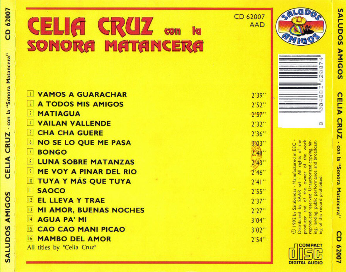 Cartula Trasera de Celia Cruz Con La Sonora Matancera - Mambo Del Amor