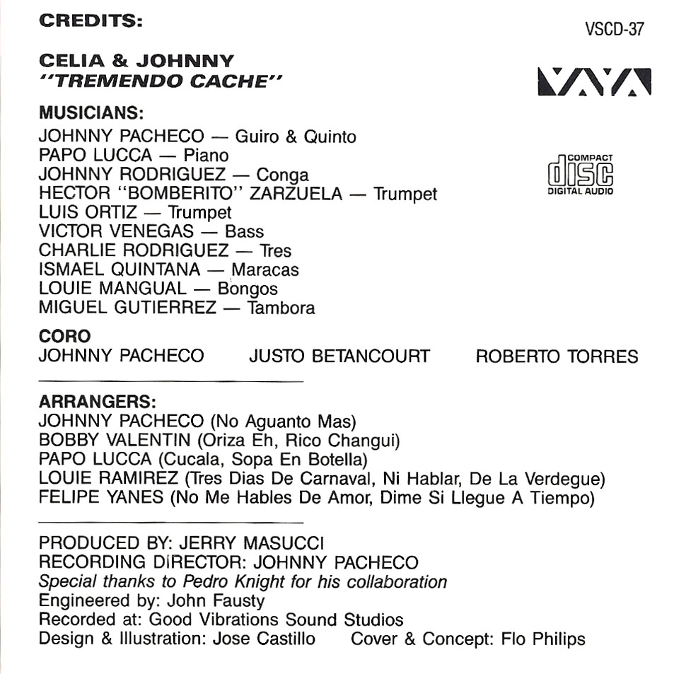 Cartula Interior Frontal de Celia Cruz & Johnny Pacheco - Tremendo Cache