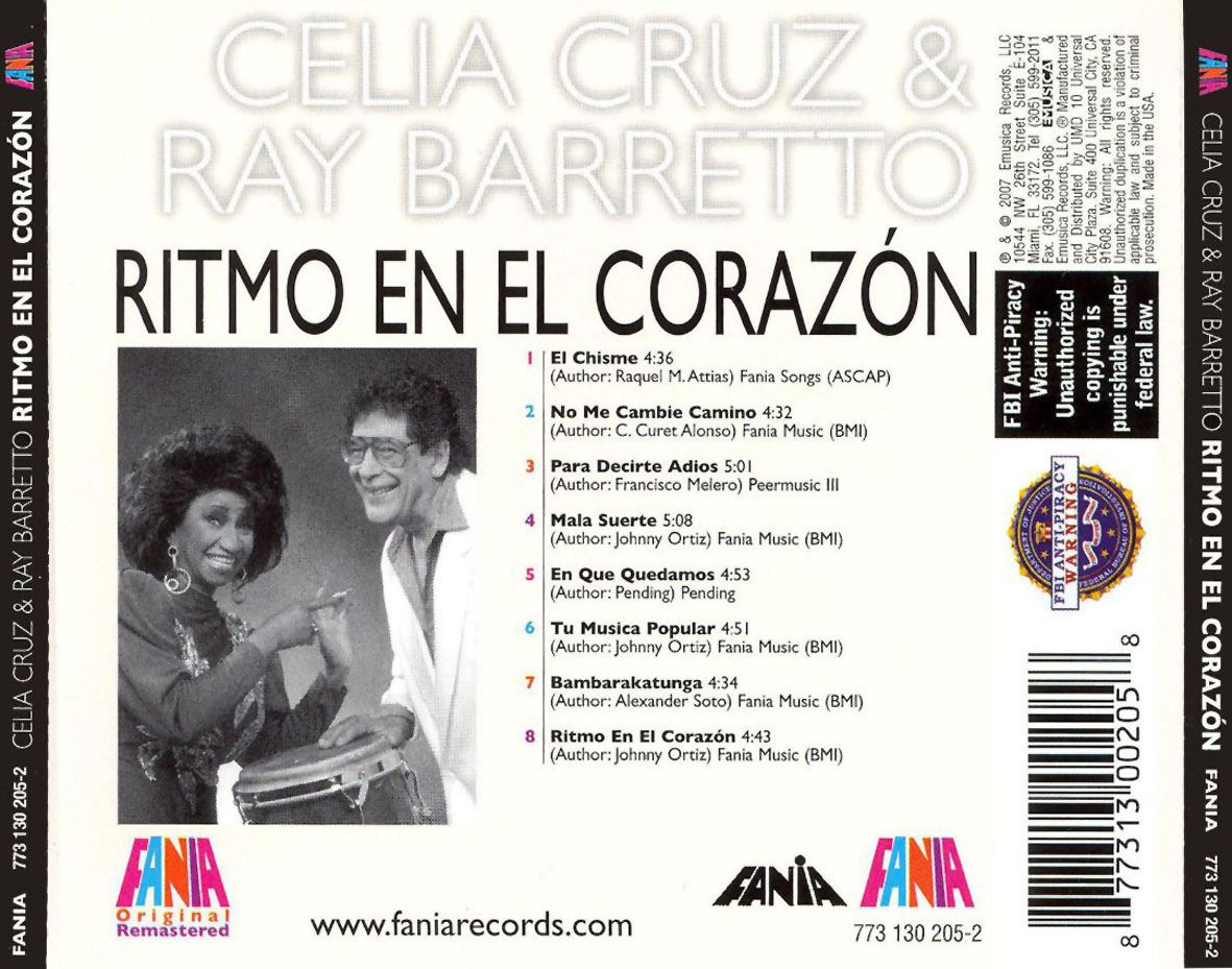 Cartula Trasera de Celia Cruz & Ray Barretto - Ritmo En El Corazon