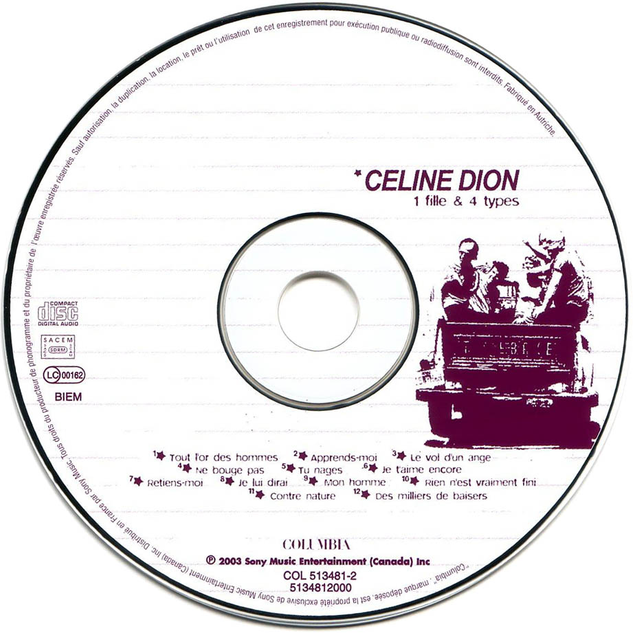 Cartula Cd de Celine Dion - 1 Fille & 4 Types