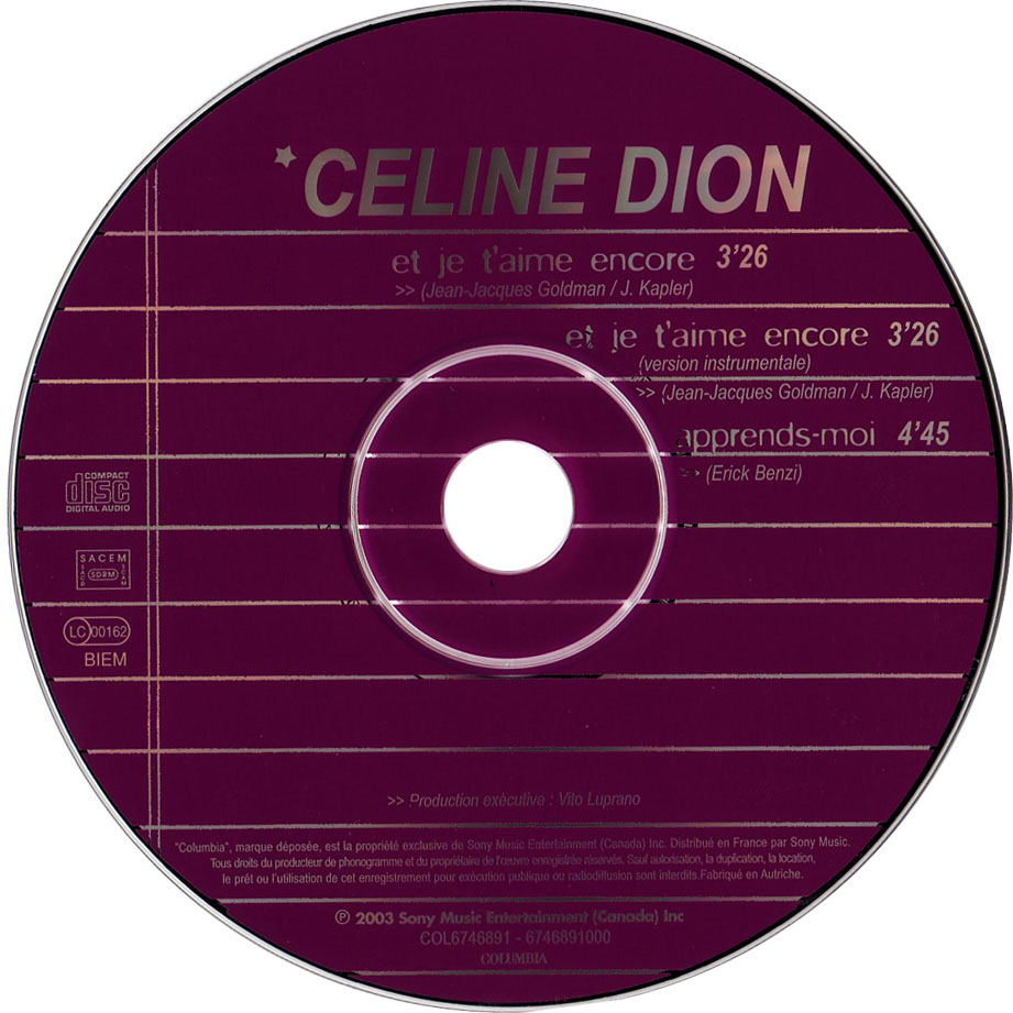 Cartula Cd de Celine Dion - Et Je T'aime Encore (Cd Single)
