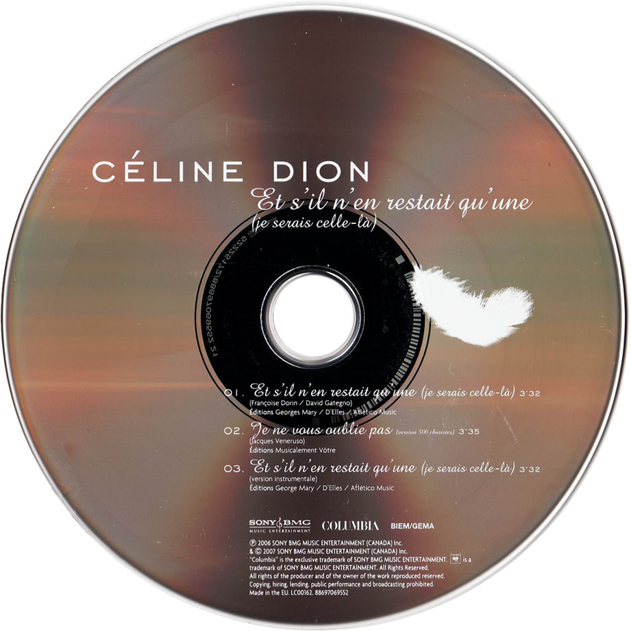 Cartula Cd de Celine Dion - Et S'il N'en Restait Qu'une (Cd Single)