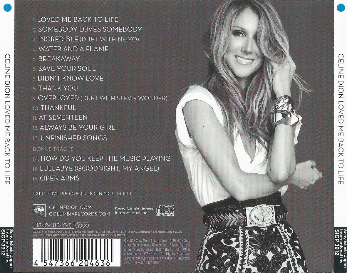 Cartula Trasera de Celine Dion - Loved Me Back To Life (Japanese Edition)