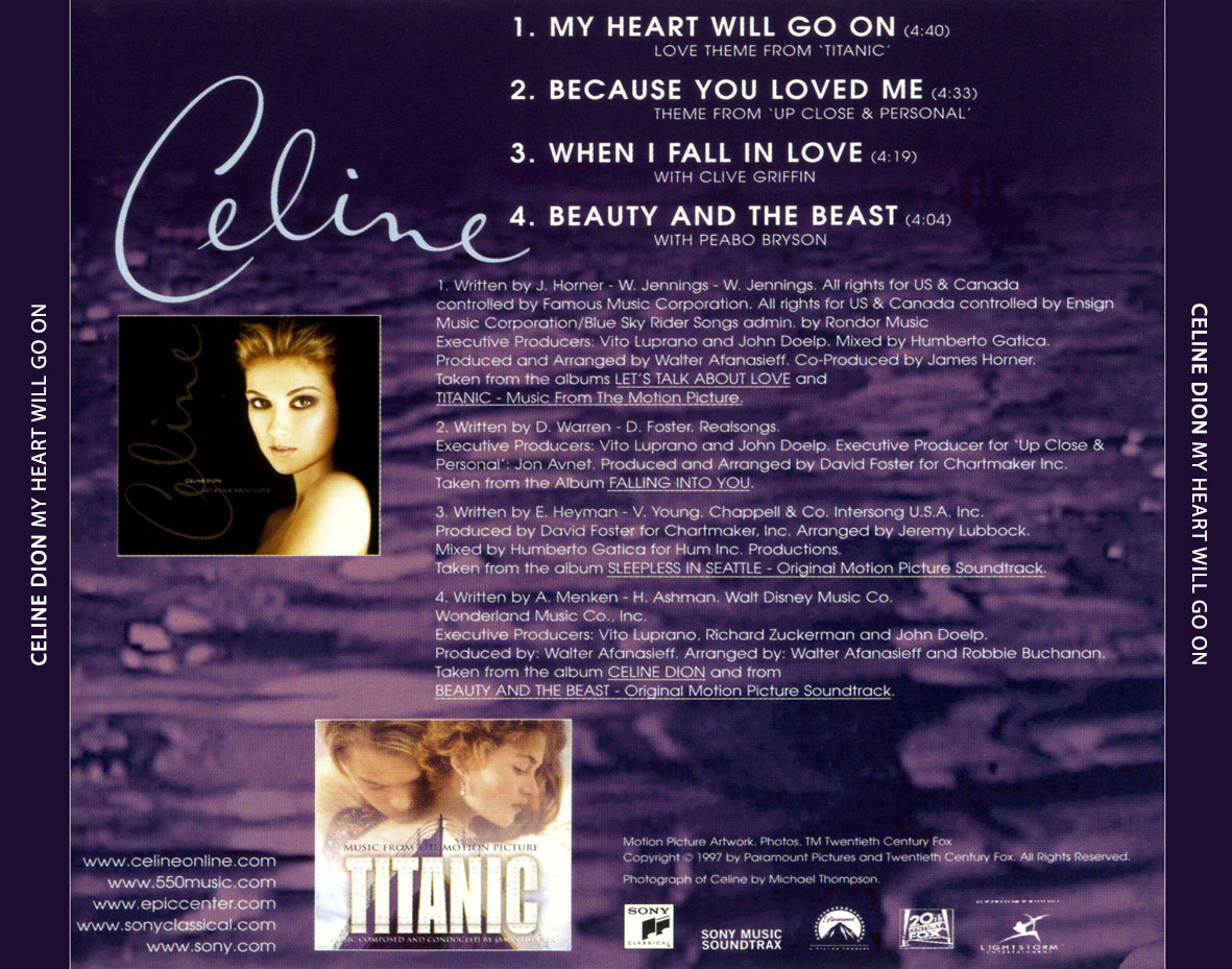 Cartula Trasera de Celine Dion - My Heart Will Go On (Cd Single)