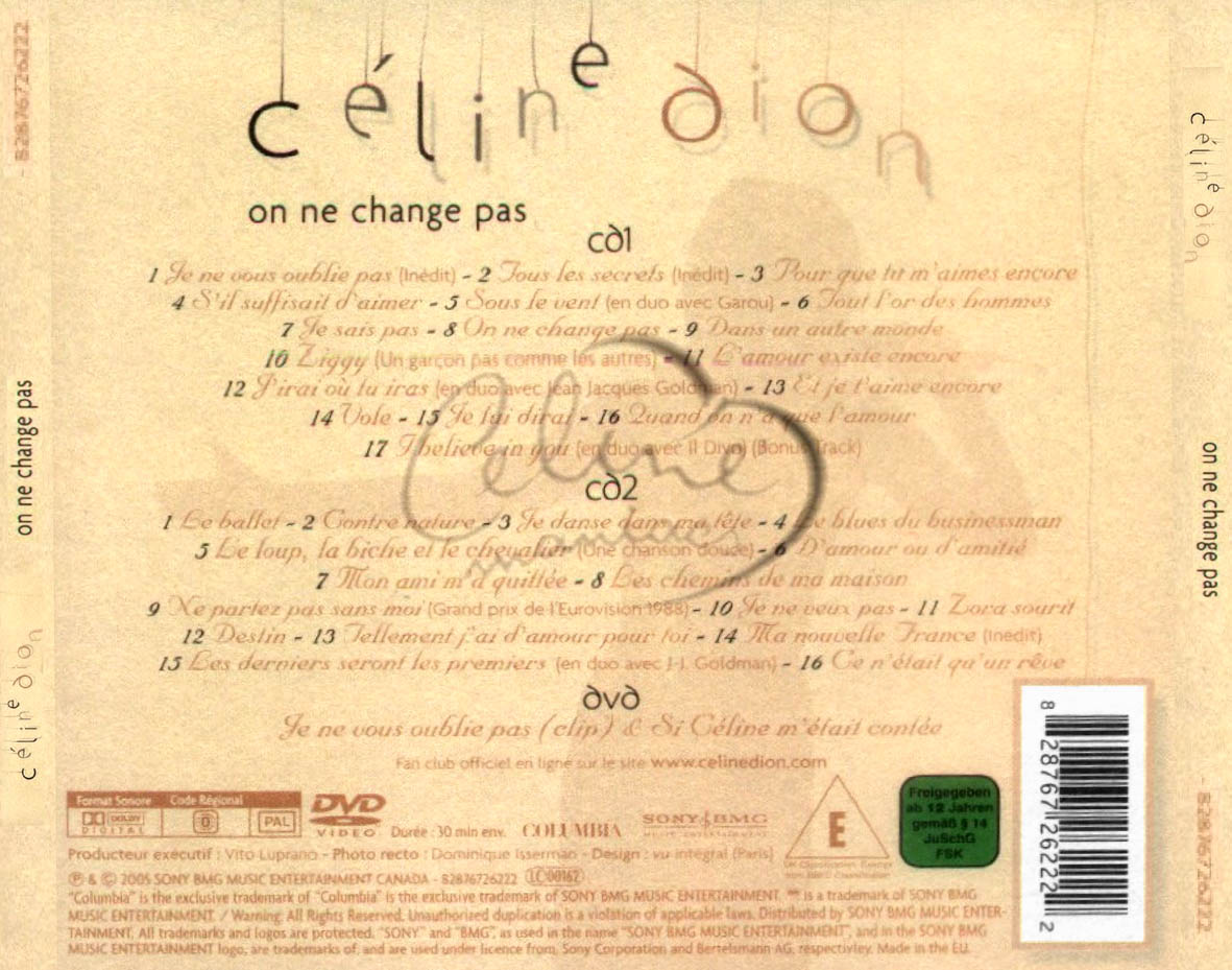 Cartula Trasera de Celine Dion - On Ne Change Pas