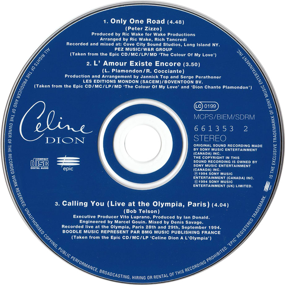Cartula Cd de Celine Dion - Only One Road (Cd Single)