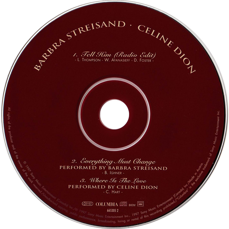 Cartula Cd de Celine Dion - Tell Him (Duet With Barbra Streisand) (Cd Single)