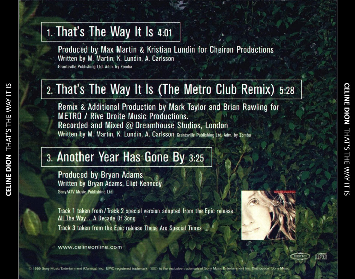 Cartula Trasera de Celine Dion - That's The Way It Is (Cd Single)
