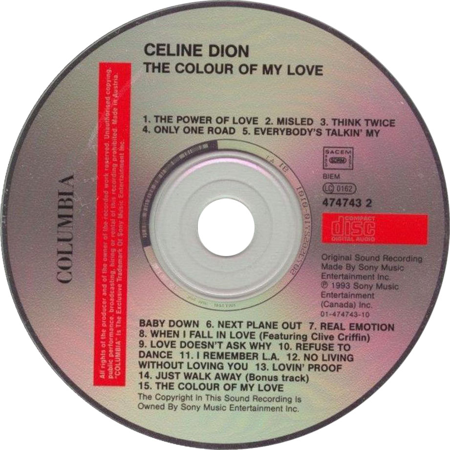 Cartula Cd de Celine Dion - The Colour Of My Love