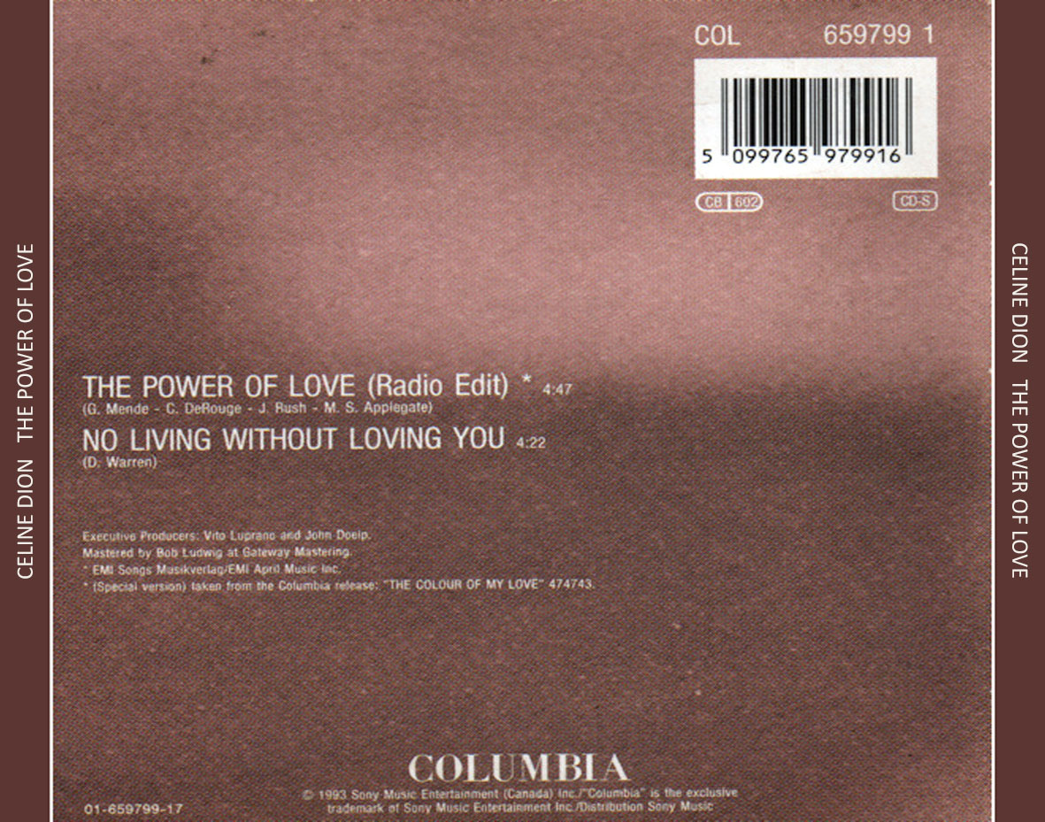 Cartula Trasera de Celine Dion - The Power Of Love (Cd Single)