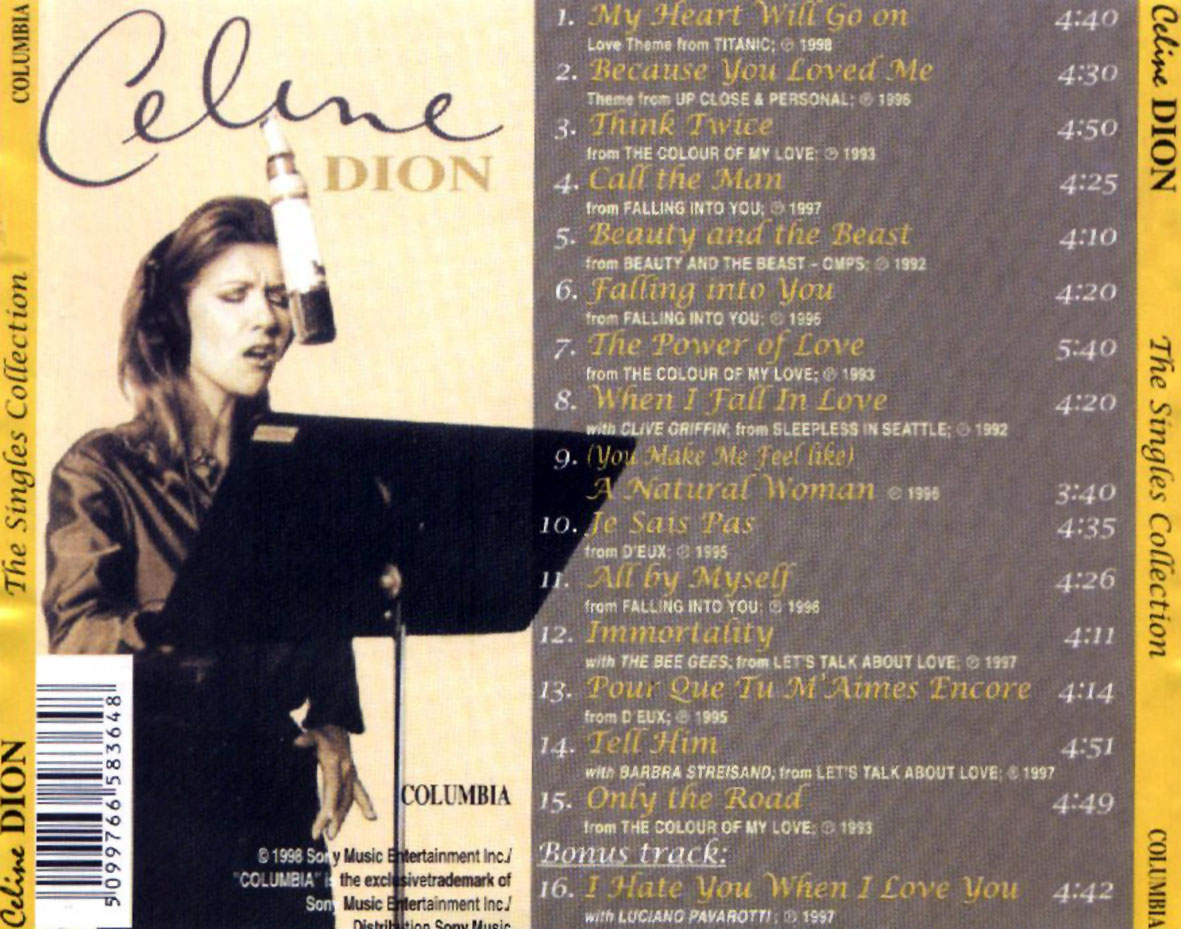 Cartula Trasera de Celine Dion - The Singles Collection