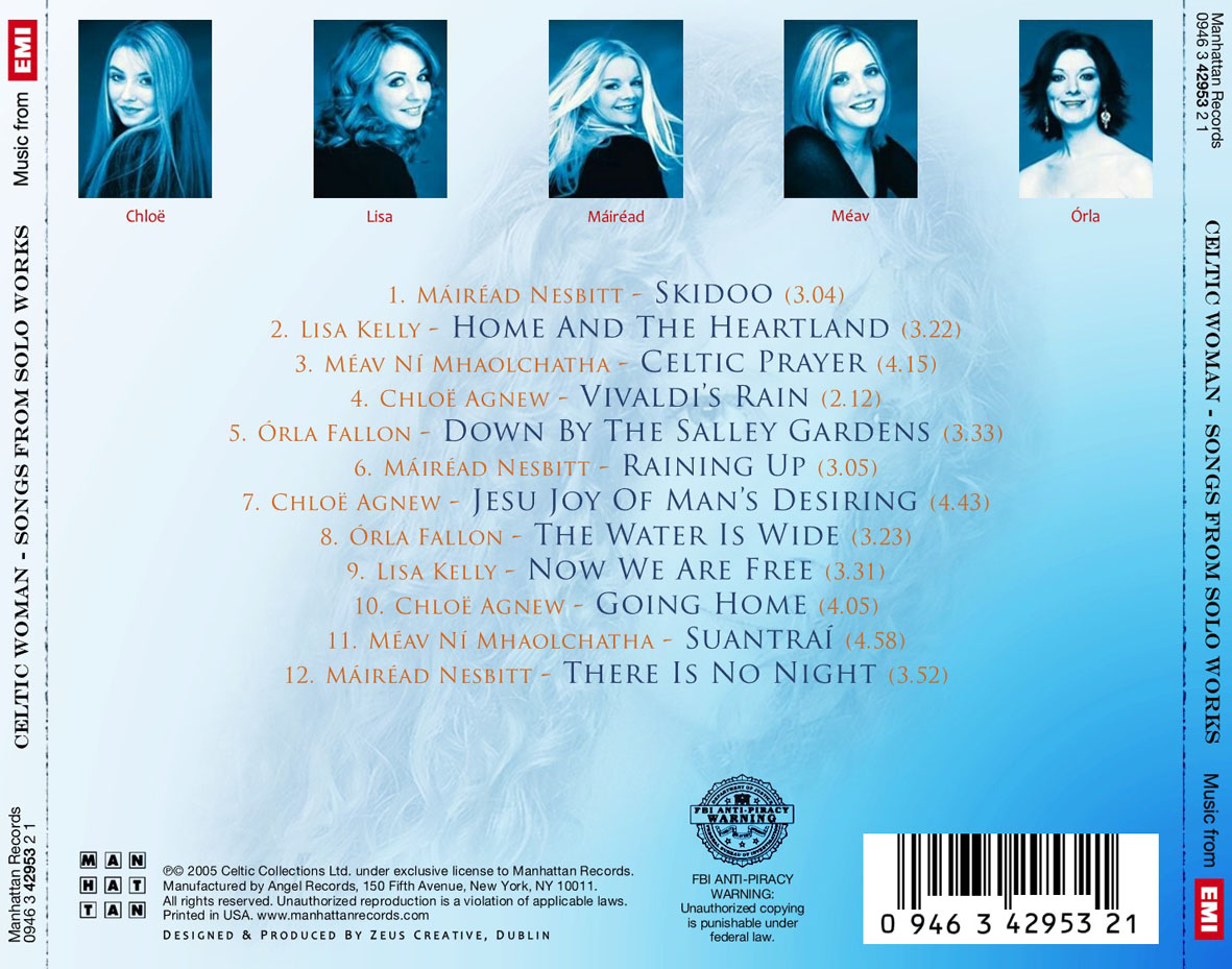 Cartula Trasera de Celtic Woman - Songs From Solo Works