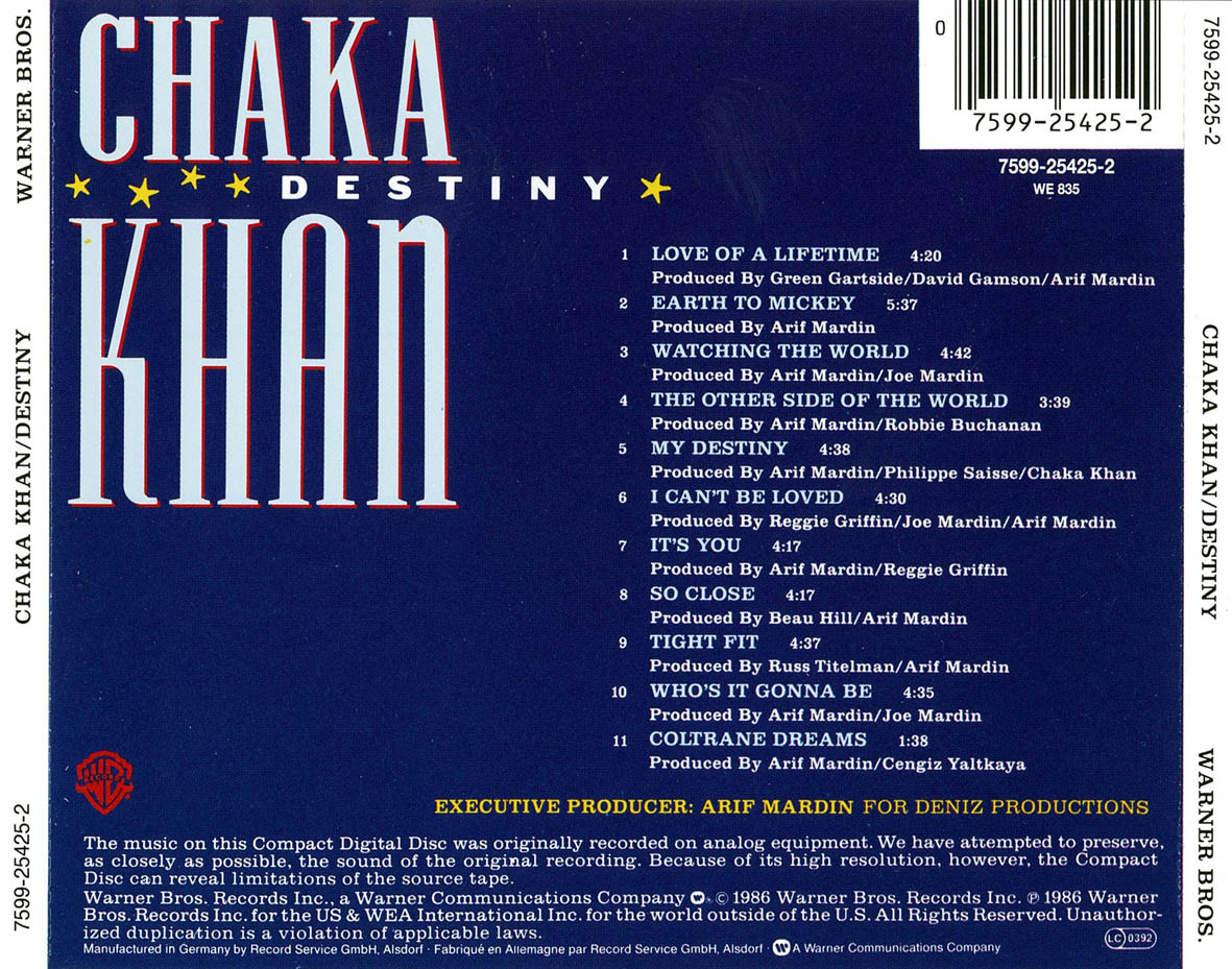 Cartula Trasera de Chaka Khan - Destiny
