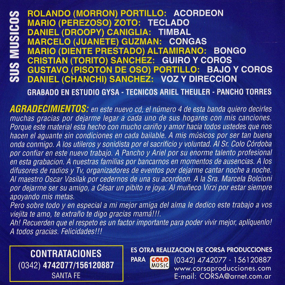 Cartula Interior Frontal de Chanchi Y Los Autenticos - El Atorrante