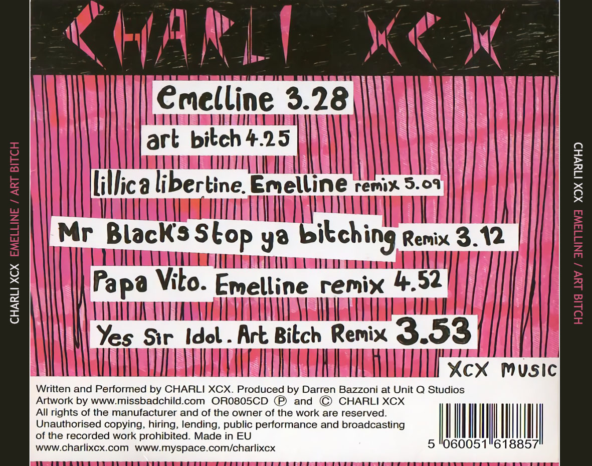 Cartula Trasera de Charli Xcx - Emelline / Art Bitch (Cd Single)