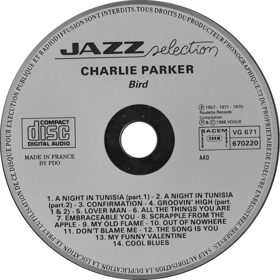 Cartula Cd de Charlie Parker - Bird