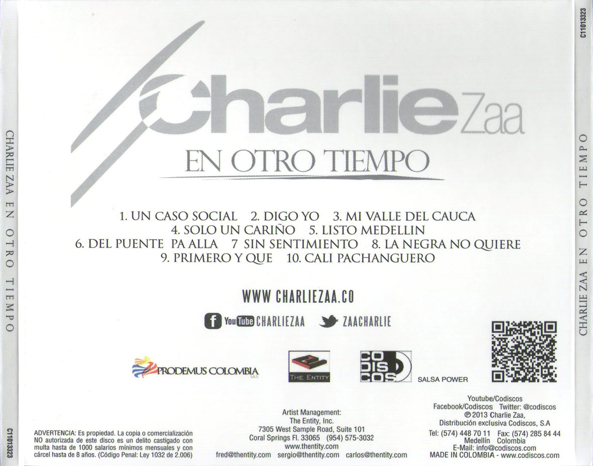 Cartula Trasera de Charlie Zaa - En Otro Tiempo