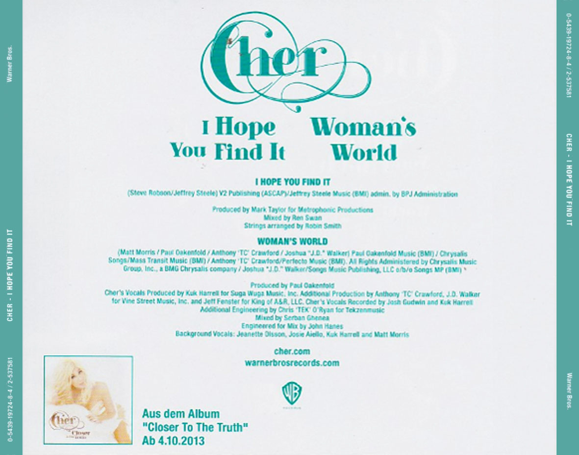 Cartula Trasera de Cher - I Hope You Find It (Cd Single)