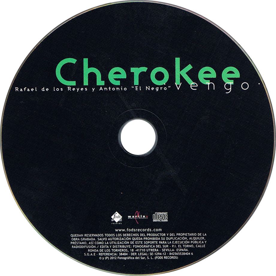 Cartula Cd de Cherokee - Vengo