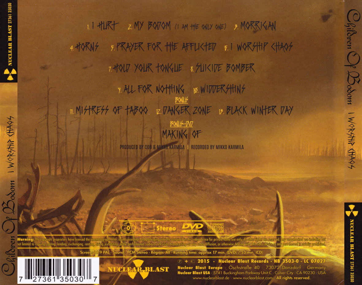 Cartula Trasera de Children Of Bodom - I Worship Chaos (Limited Edition)