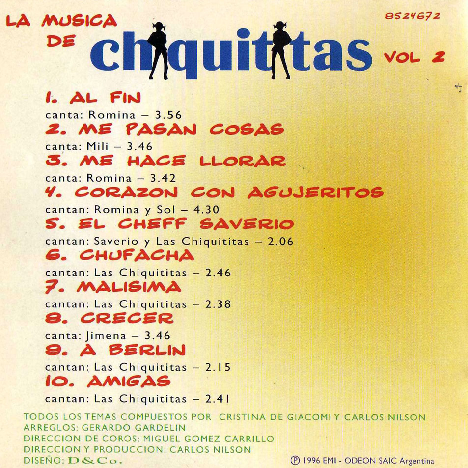 Cartula Interior Frontal de Chiquititas - Volumen 2