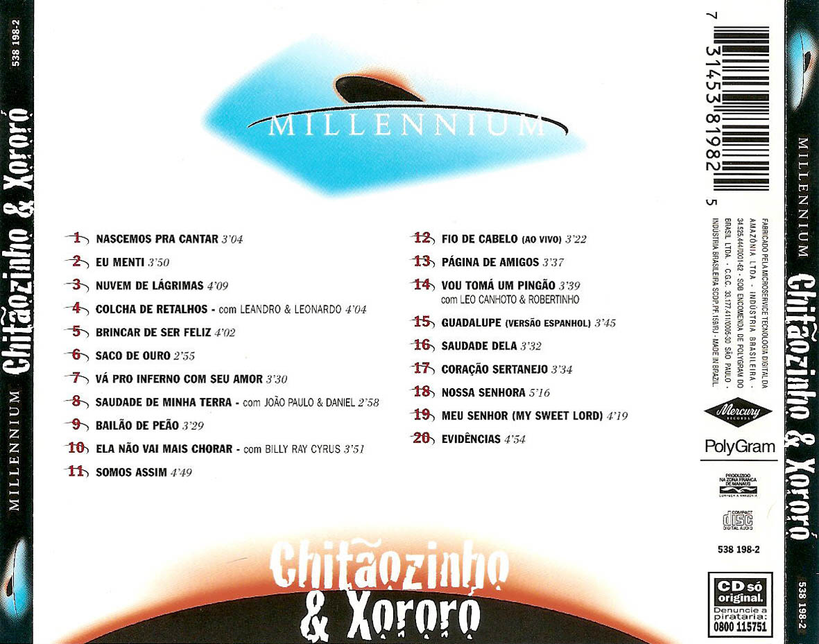 Cartula Trasera de Chitaozinho & Xororo - 20 Musicas Do Seculo Xx